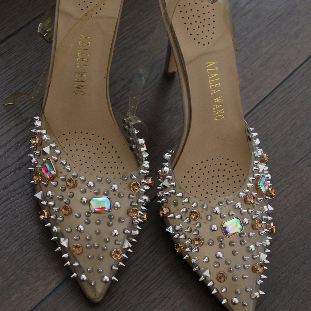 Azalea Wang Studded Beige Womens Heels - Picture 2 of 8